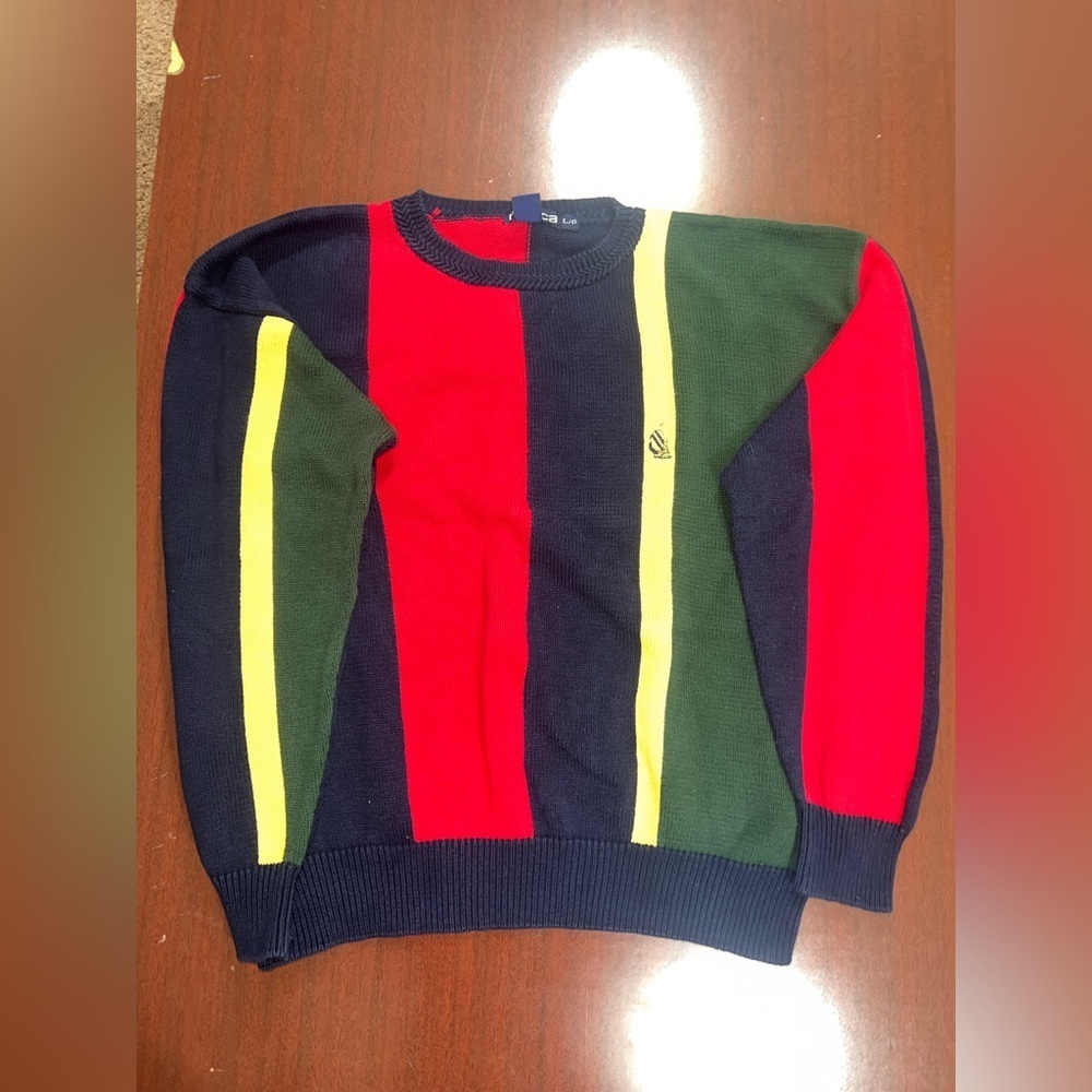 Vintage 90s Nautica Crewneck Sweater Men Size L Colorblock Striped Preppy